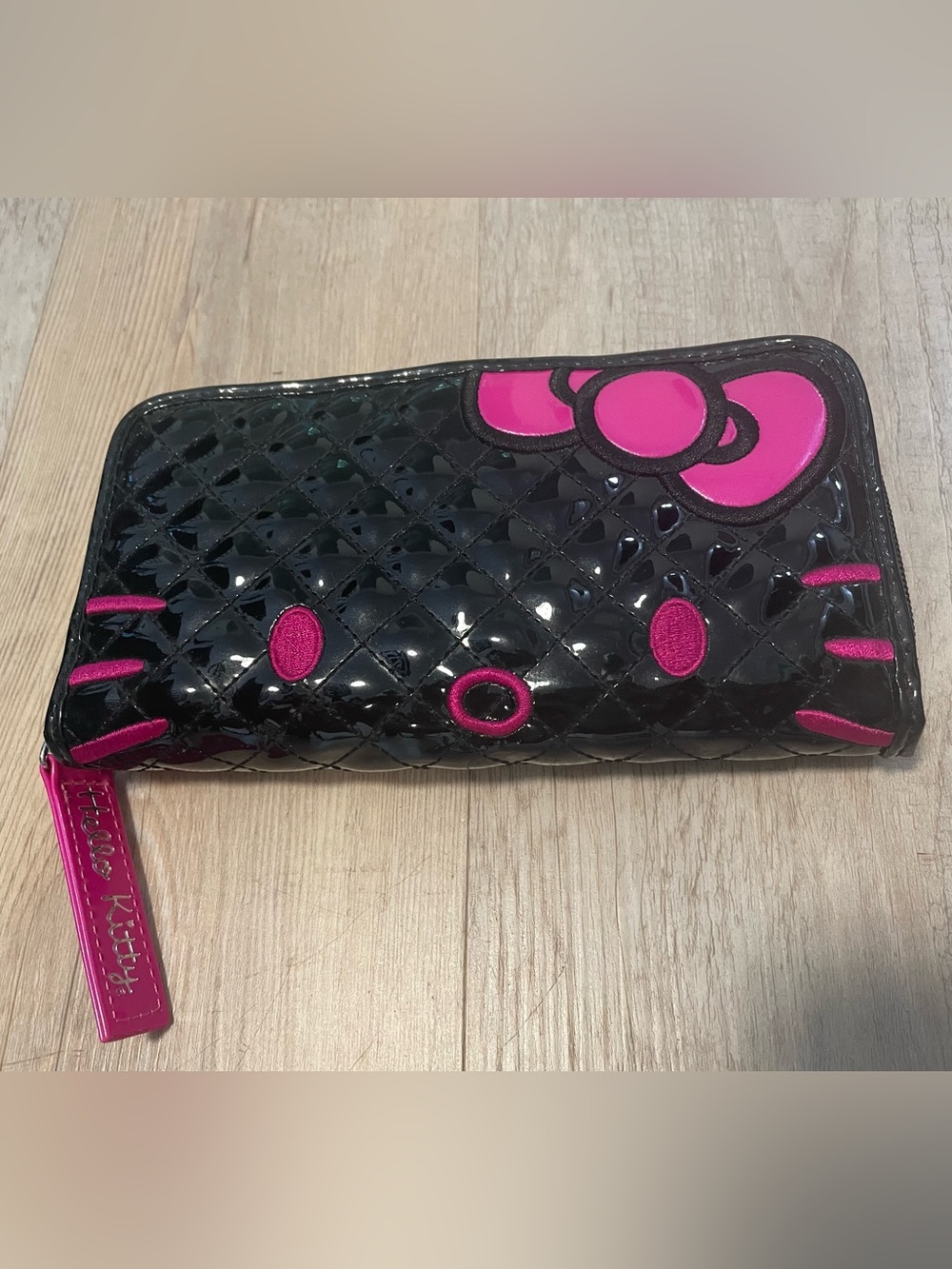 Hello Kitty Black Zip Around Wallet with Bright Pink Interior